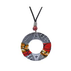 Pendant Necklace Recycled Fabric 2pcs + Aluminium Circle 40cm