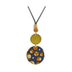 Pendant Necklace Recycled Fabric + Copper Round 40cm