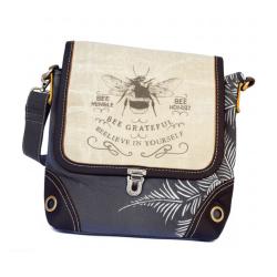 Crossbody Bag Canvas and Leather - Bee 30.5x7.5x21.5cm