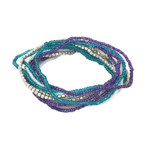 Bracelet 12 Strands Multicoloured Glass Beads Blues