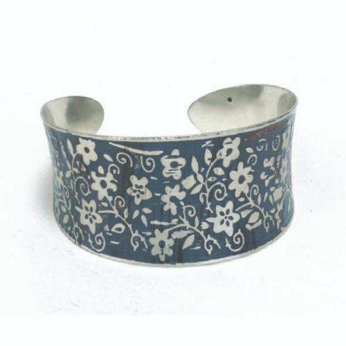 Brass Cuff Bracelet Embossed Floral Design