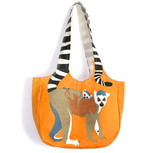 Shoulder bag, cotton, ring-tail lemur