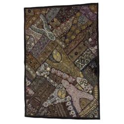 Wall Hanging Patchwork Heavily Embroidered Brown