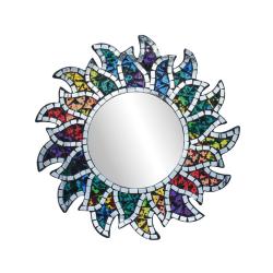 Sun Shaped Mirror, Recycled Glass Mosaic Multicoloured 30cm diameter