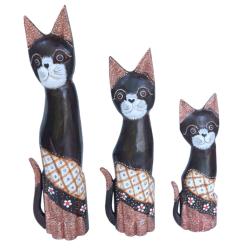 Set of 3 Black Cats Albesia Wood