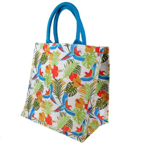 Jute shopping bag, square, tropical forest