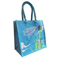 Jute shopping bag, square, damselflies
