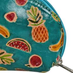 Leather coin half round purse, fruits design, 13x9cm