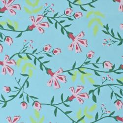 Gift Wrap Handmade Paper Floral Design on Light Blue