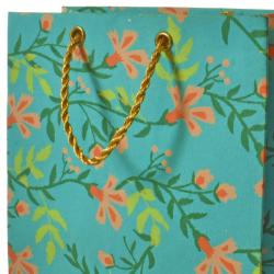 Gift Wrap Handmade Paper Floral Design on Teal 13 x 18 x 7cm