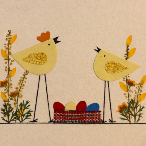 Handmade Card, Birds with Eggs 12x12cm