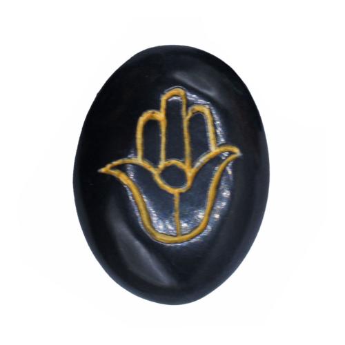 Pebble / Paperweight Black with Gold Coloured Hamsa Hand 4.5 x 3.5cm