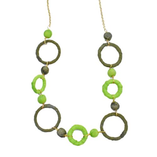 Necklace Recycled Cotton Circles Light / Dark Green