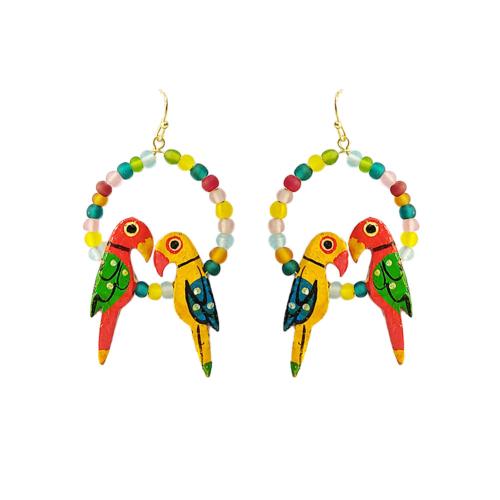 Earrings Parrots on Beaded Circle 3.5 x 6cm