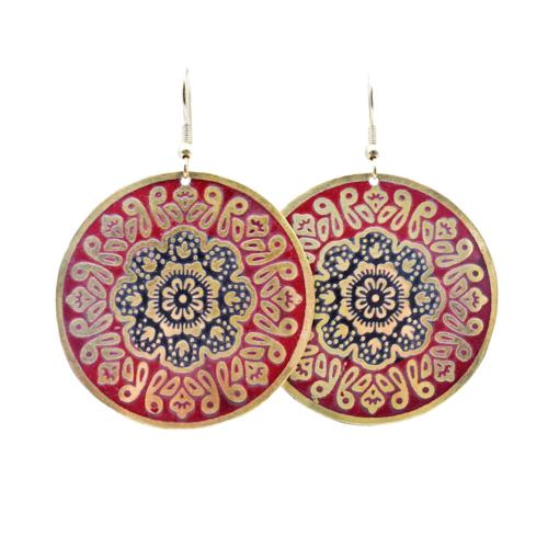 Earrings Round Red Black 4.5cm diameter