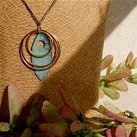 Necklace, oval turquoise and gold hoops