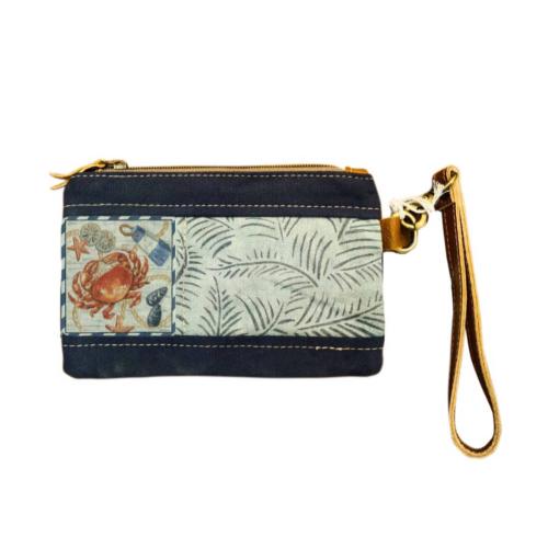 Purse / Pouch Canvas and Leather - Crab 20x12.75cm