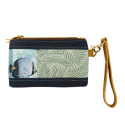 Purse / Pouch Canvas and Leather - Fish 20x12.75cm