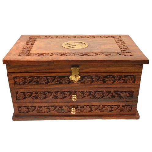 Wooden three drawer brass detail jewellery box