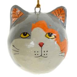 Hanging cat's head decoration, grey, papier maché