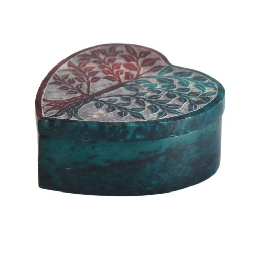 Heart shaped soapstone trinket box tree of life design hand carved 8.5 x 7.5 cm