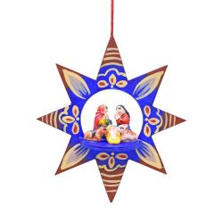 Hanging Christmas Decoration, Nativity in Star Blue