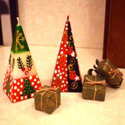 2 hand painted Christmas pyramid candles in gift box