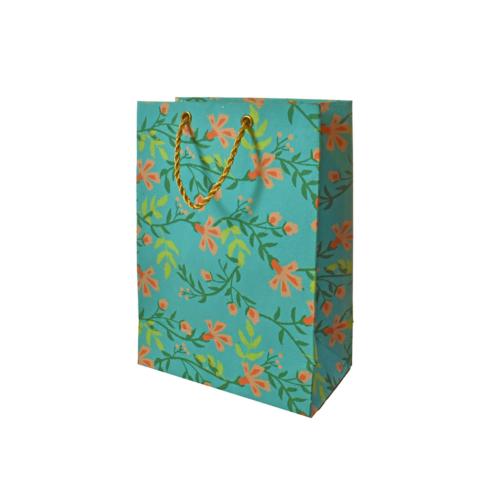 Gift Wrap Handmade Paper Floral Design on Teal 13 x 18 x 7cm