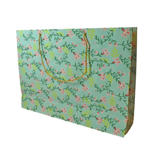 Gift Wrap Handmade Paper Floral Design on Light Blue 38 x 28 x 10cm