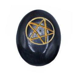 Pebble / Paperweight Black with Gold Coloured Star of David 4.5 x 3.5cm