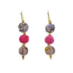 Earrings Recycled Drop 3 Beads Multicoloured 5cm