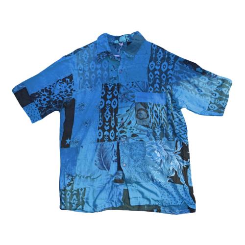 Shirt, Short Sleeves Patchwork Blues, Medium Unisex