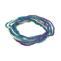 Bracelet 12 Strands Multicoloured Glass Beads Blues