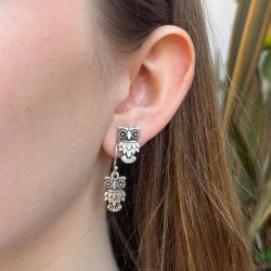 Earrings, silver colour, Owl