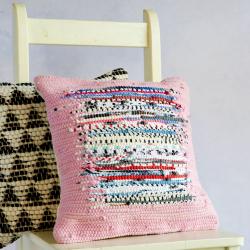 Chindi rag cushion cover recycled cotton pink 40x40cm