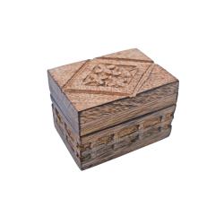 Trinket Box, Mango Wood Diamond + Crosses Design 7 x 5 x 5cm