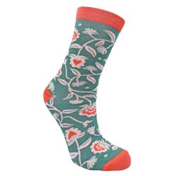 Bamboo Socks Red Teal Floral Shoe Size UK 3-7 Womens Fair Trade Eco