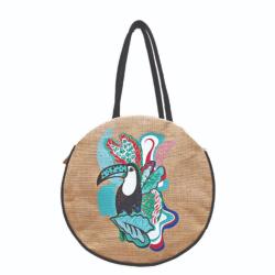 Jute Circular Bag with Zip Birds Flowers + Face Forward