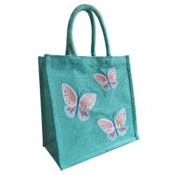 Jute shopping bag, blue butterflies