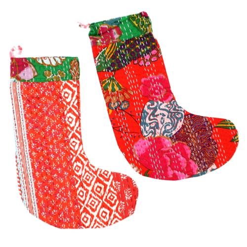 Stocking kantha stitch Christmas colours, assorted colours