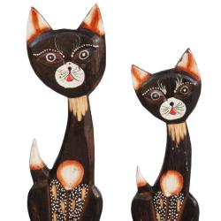 Set of 3 Dark Brown Cats Head to Side Albesia Wood