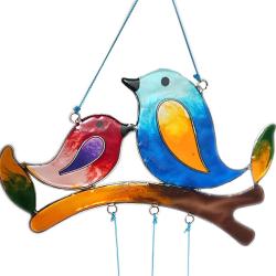 Suncatcher 2 Birds on Branch blue and red