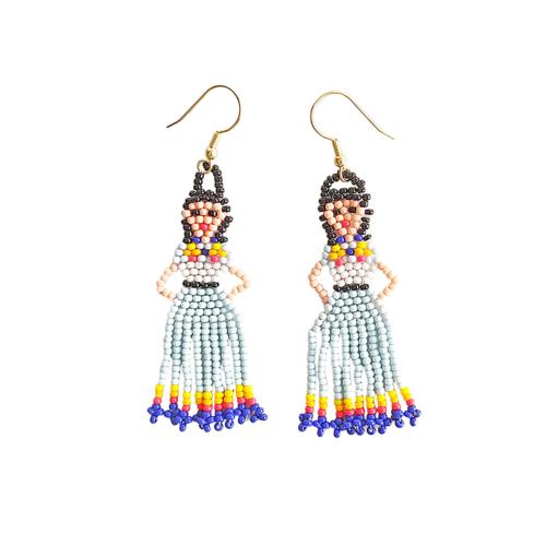 Earrings Small Beads Girl in Dress 2 x 8cm