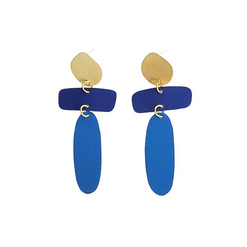 Ear Studs Brass Gold and Blue Colour 3 x 7cm