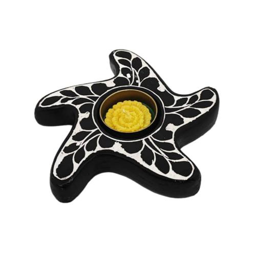 T-lite Holder Terracotta Starfish Black White