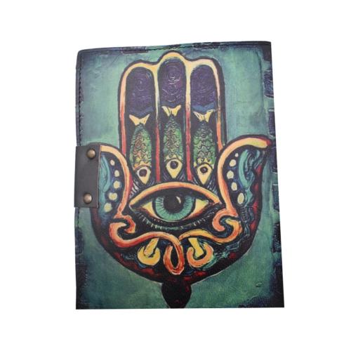 Notebook Leather Bound Hamsa Hand 15x20cm
