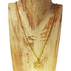 Pendant necklace, gold colour, bee & honeycomb