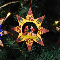 Hanging Christmas Decoration, Nativity in Star Yellow