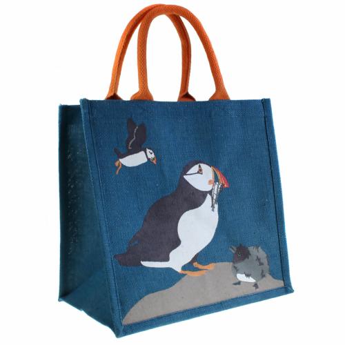 Jute shopping bag, puffins