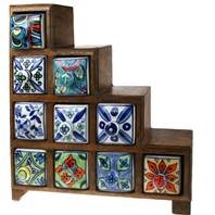 Wooden mini chest, 4+3+2+1 ceramic drawers